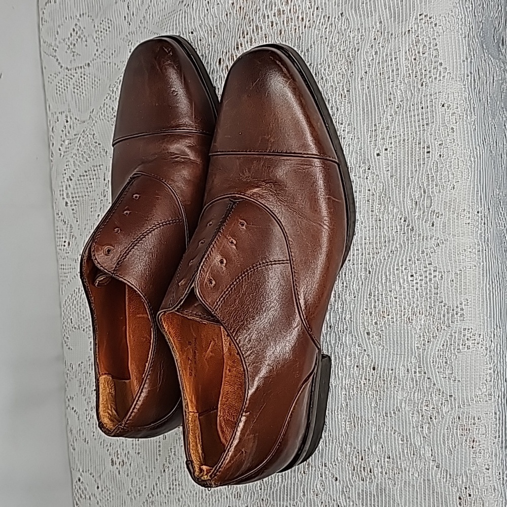Wolf & Shepherd brown leather lace up cap toe Oxford business dress shoes sz 8